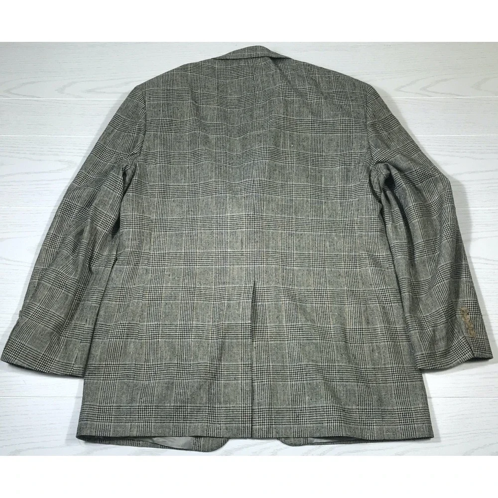 Vintage Bill Blass Silk Blazer Men 44R Houndstooth Checkered 2 Button Classic